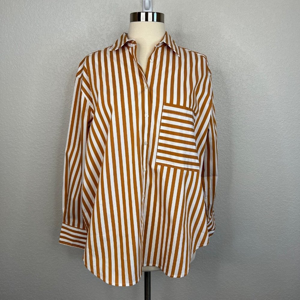 AYR The Deep End Shirt Orange White Striped Size S Long Sleeve Button Up Casual